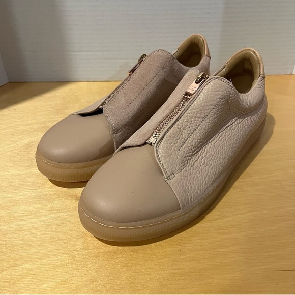 Pairs In Paris Women’s Leather Taupe Pink Zip Slip On Shoes Sneakers Size EU 39 - Picture 2 of 9